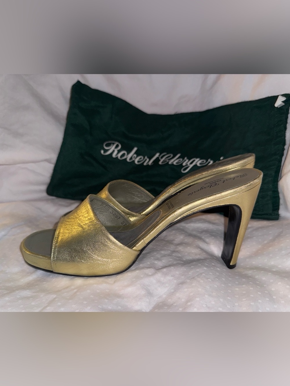 Auth.ROBERT CLERGERIE Paris Vintage gold metallic high heels slide mules size 8